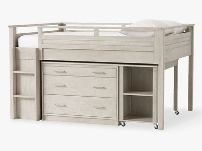 Loft Bed with Integrated Desk and Shelving - Gray Wood Finish