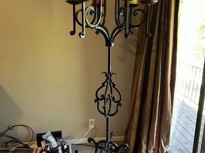 Wrought Iron Floor Candelabra - Ornate Black Metal, 72”