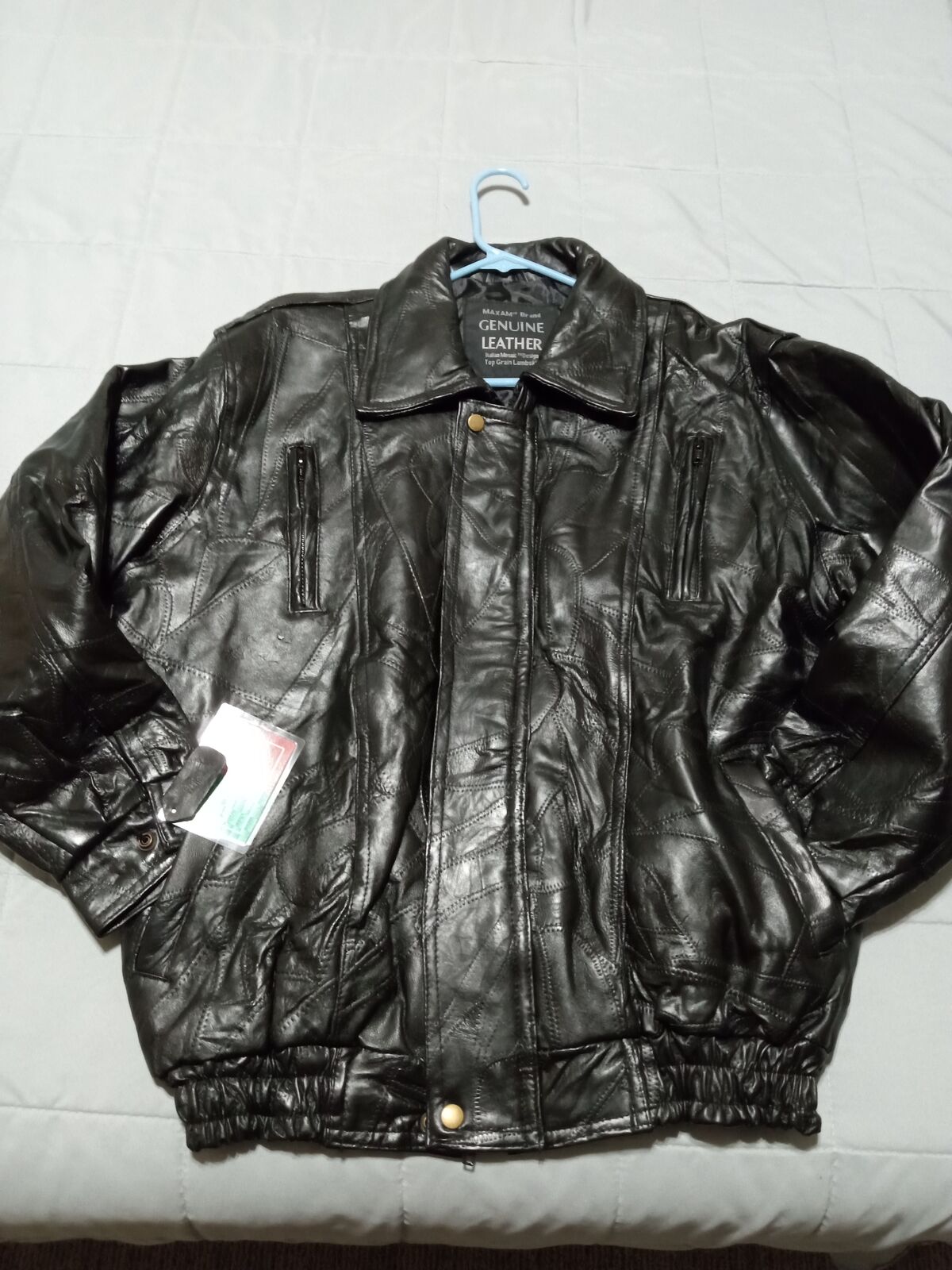New men's leather bomber biker jacket lambskin Italian style mosaic