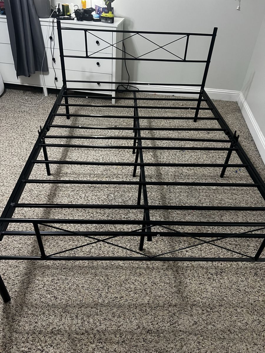 Full Size Black Metal Bed Frame with Headboard - Sturdy Platform Design