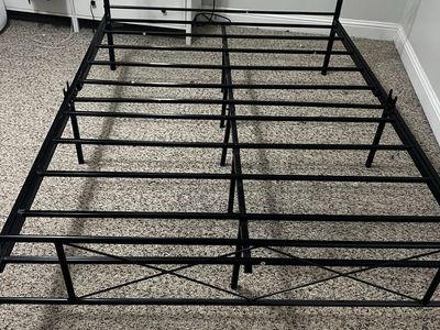 Full Size Black Metal Bed Frame with Headboard - Sturdy Platform Design