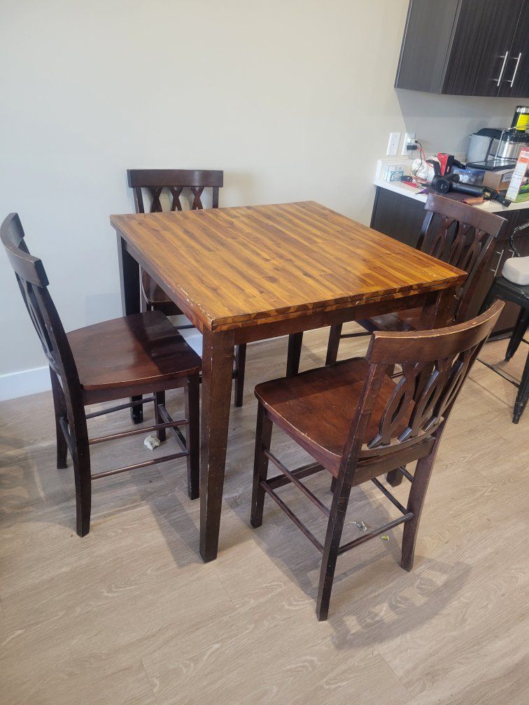 Square Bar Height Dining Table with 4 Chairs - Wood Finish