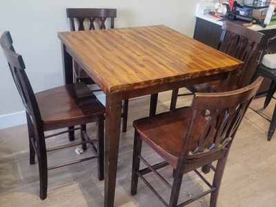 Square Bar Height Dining Table with 4 Chairs - Wood Finish