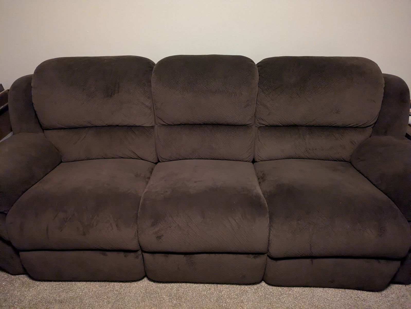 Brown Microfiber Reclining Sofa - 3-Seat Couch