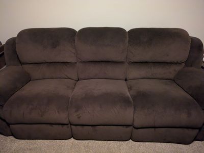 Brown Microfiber Reclining Sofa - 3-Seat Couch