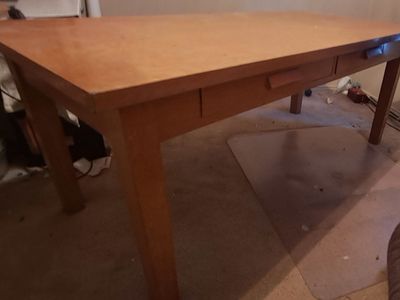 Large Solid Oak Library Table / Computer Desk