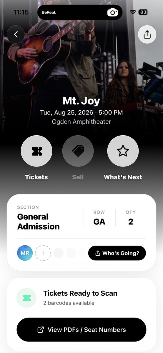 Mt. Joy Tickets - 2 General Admission - Ogden Amphitheater - Aug 25, 2026