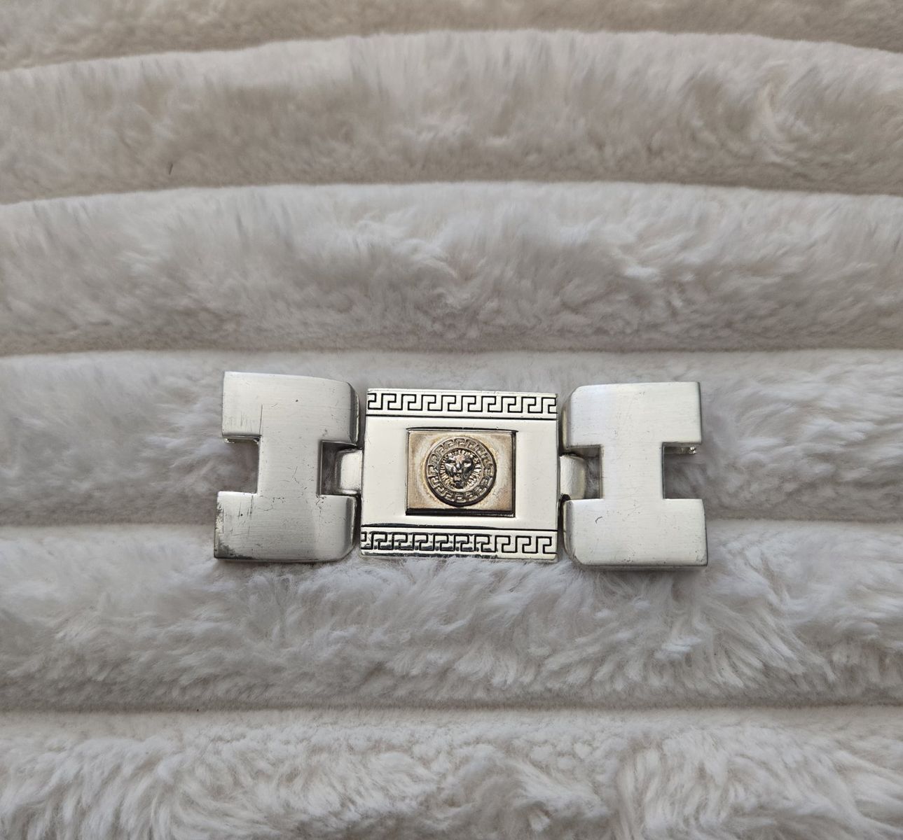 ​Vintage 80s/90s Versace-Style Greek Key & Lion Head 3-Piece Belt Buckle