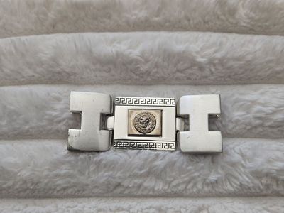 Vintage 80s/90s Versace-Style Greek Key & Lion Head 3-Piece Belt Buckle