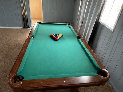 Pool Table with Green Felt & Wooden Frame - Includes Balls & Cue sticks