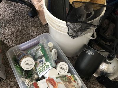 Used Aquarium Supplies- Buckets, Hoses, Nets, Decor, Food Lamps