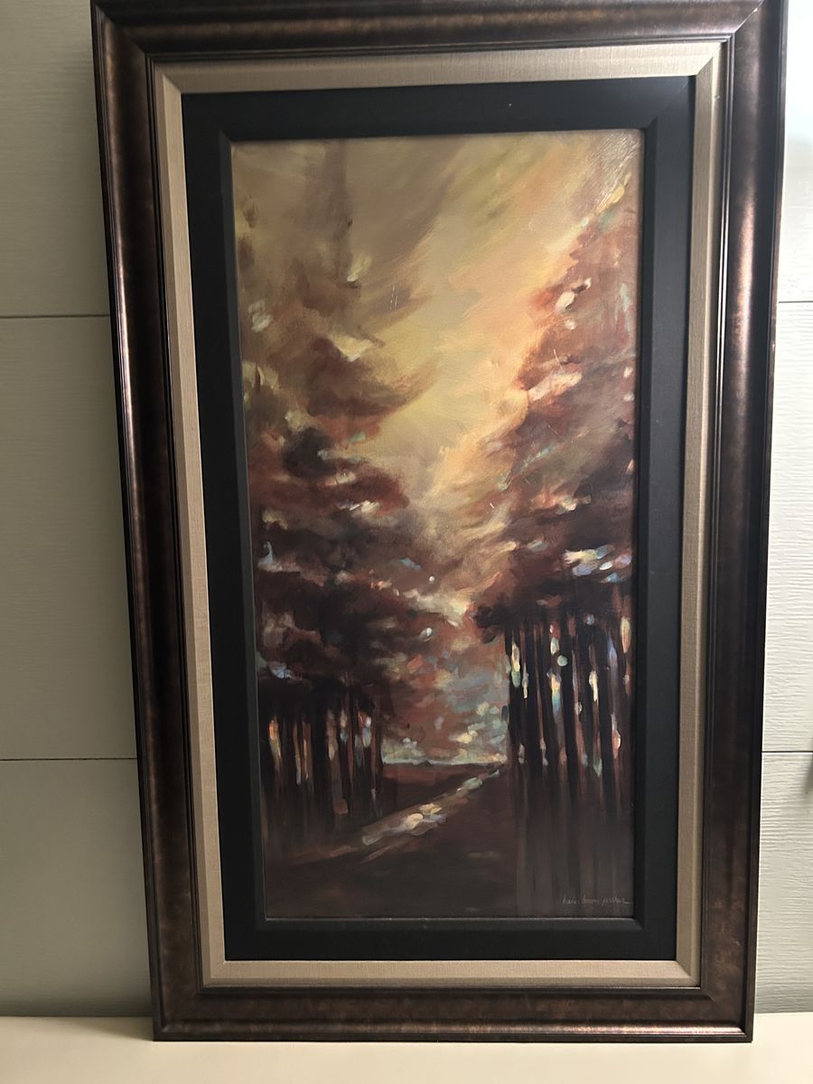 Set of 2 - Large Framed Landscape Artwork – Warm Sunset Path Scenes - 28"W x 46"H each