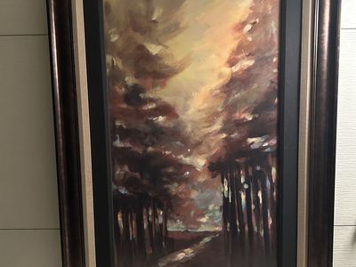 Set of 2 - Large Framed Landscape Artwork – Warm Sunset Path Scenes - 28"W x 46"H each