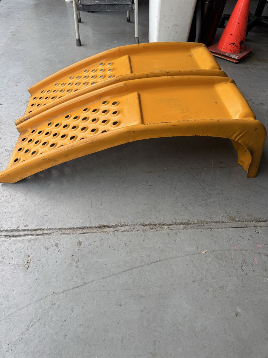 Yellow Steel Car Maintenance Ramps, Heavy-Duty, Perforated Surface, Pair, light
