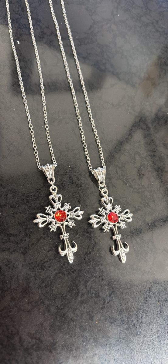 Red Gem Cross Necklace Set (2)