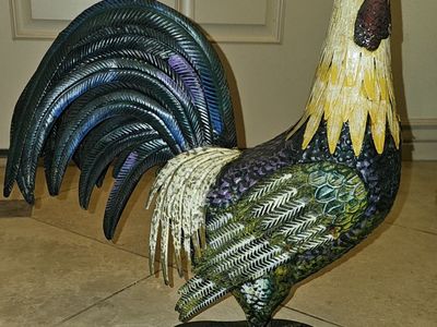 Metal Rooster 18"×17" Garden Statue
