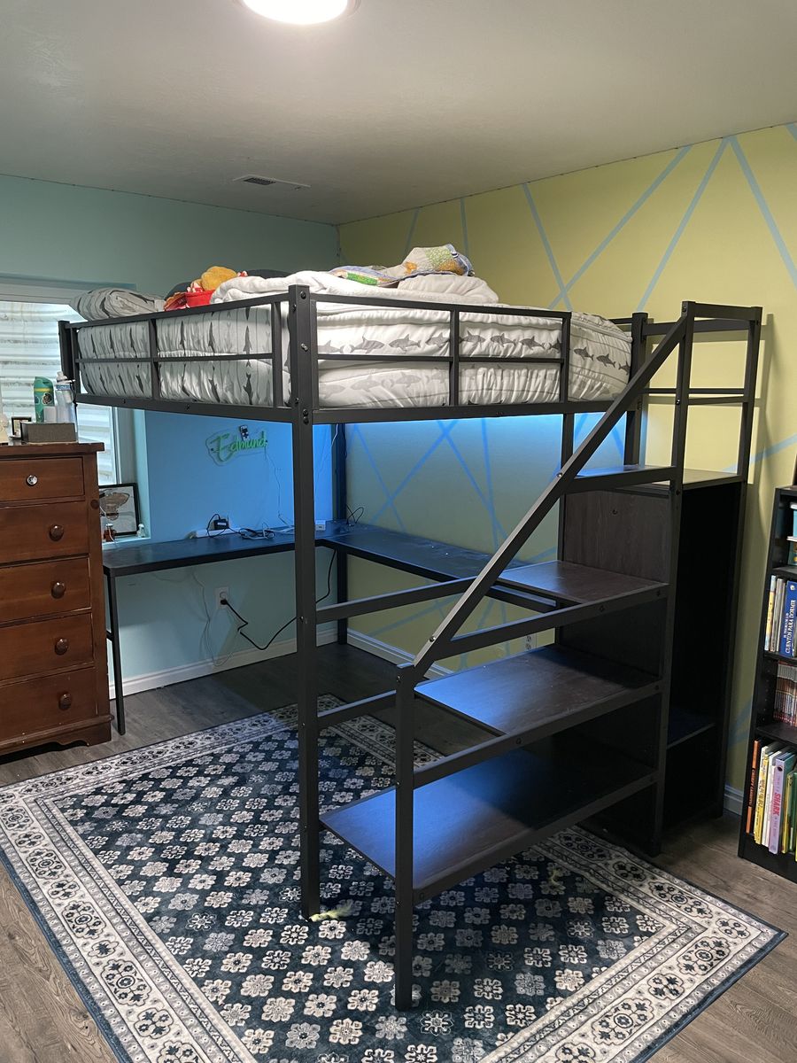Full Size Loft Bedframe With Desk