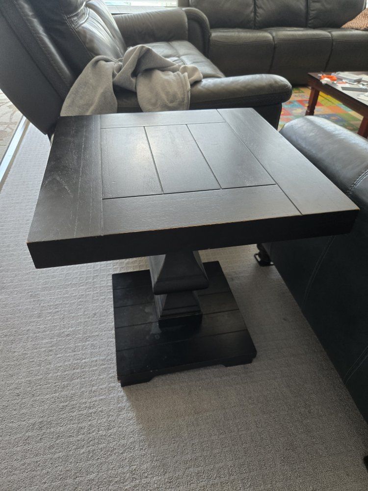 2 Dark Wood Square Pedestal End Table - Used Good Condition