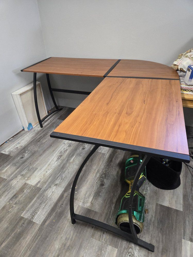 L-Shaped Wood & Metal Corner Computer Desk