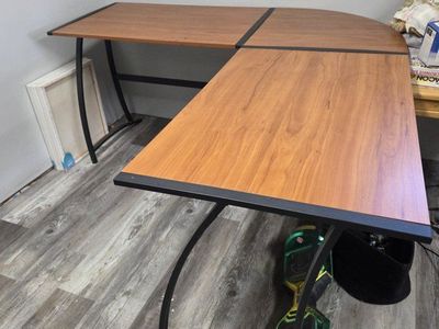 L-Shaped Wood & Metal Corner Computer Desk