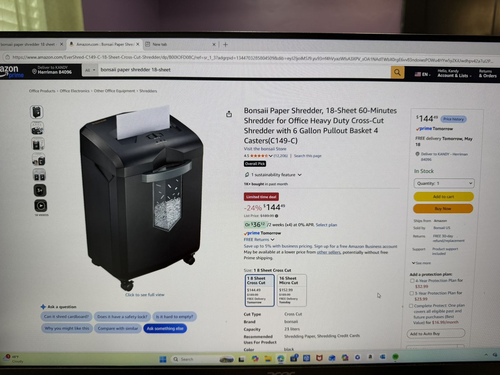 Bonsaii Paper Shredder - 18 Sheet - Heavy Duty Cross-Cut Shredder