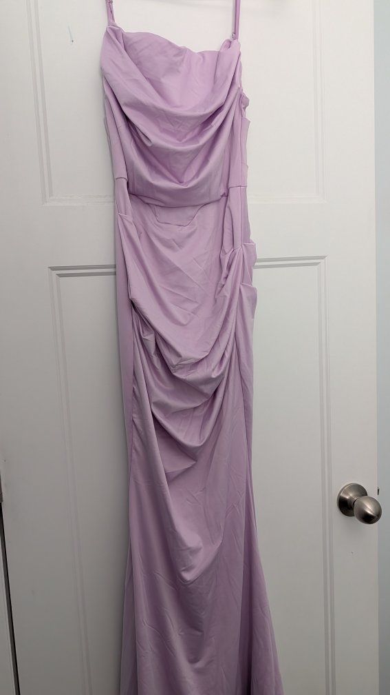 Lavender XS Draped Maxi Dress - Polyester, Adjustable Straps, Cowl Neck