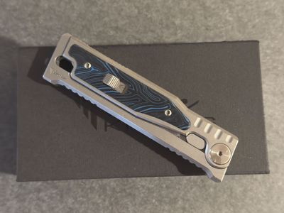 Reate EXO-M Elmax Drop Point Titanium Blue Topo Inlay w/ Box $170 OBO