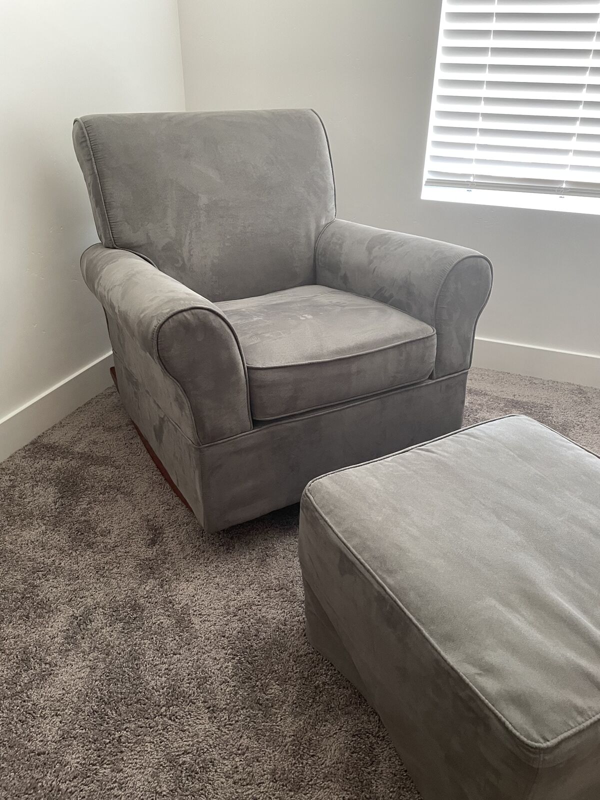 Comfy Gray Rocker Chair + Ottoman