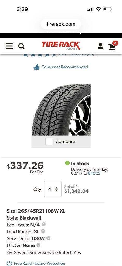 265/45-21 Winter Tires- Great Shape!