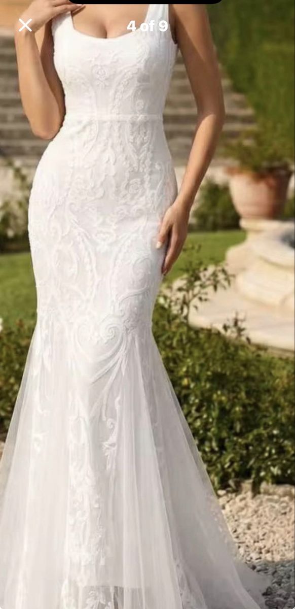 Elegant White Lace & Tulle Mermaid  Dress - New