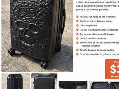 Hard Shell Carry-On Suitcase with Skull & Roses Design - 360 Spinner Wheels