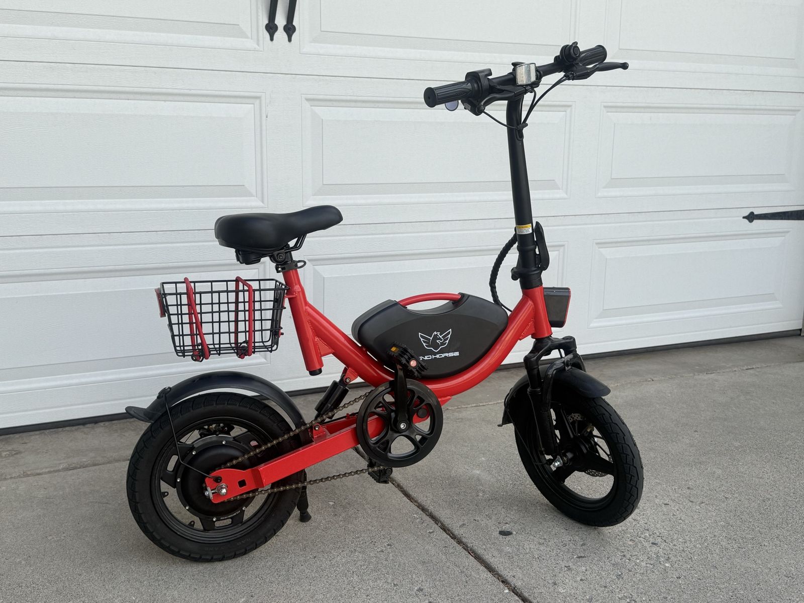 Electric Bike with Basket, 14" Folding Ebike 22 MPH, 35 Miles Range, Dual Suspension, 715W Peak Brushless Motor with 30° Uphill,