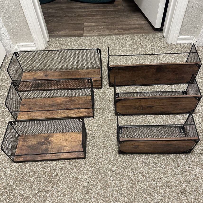 Rustic Industrial Wall Shelves Set of 6