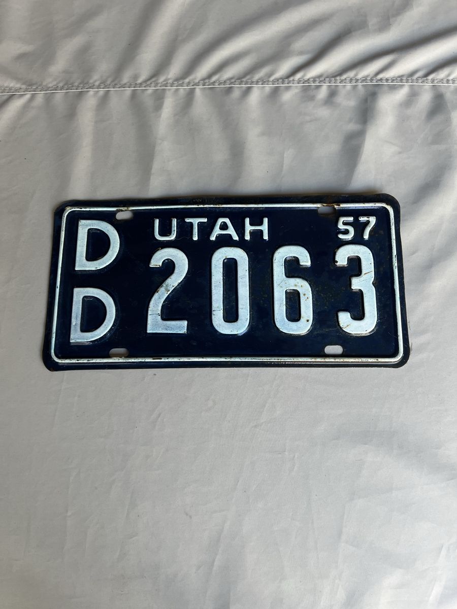 Vintage 1957 Utah License Plate DB2063 Collectible Auto Tag