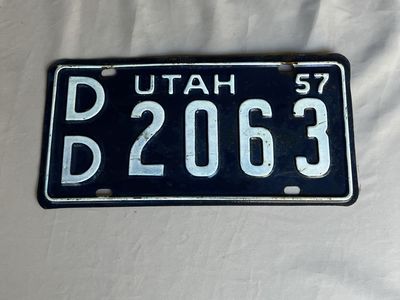 Vintage 1957 Utah License Plate DB2063 Collectible Auto Tag