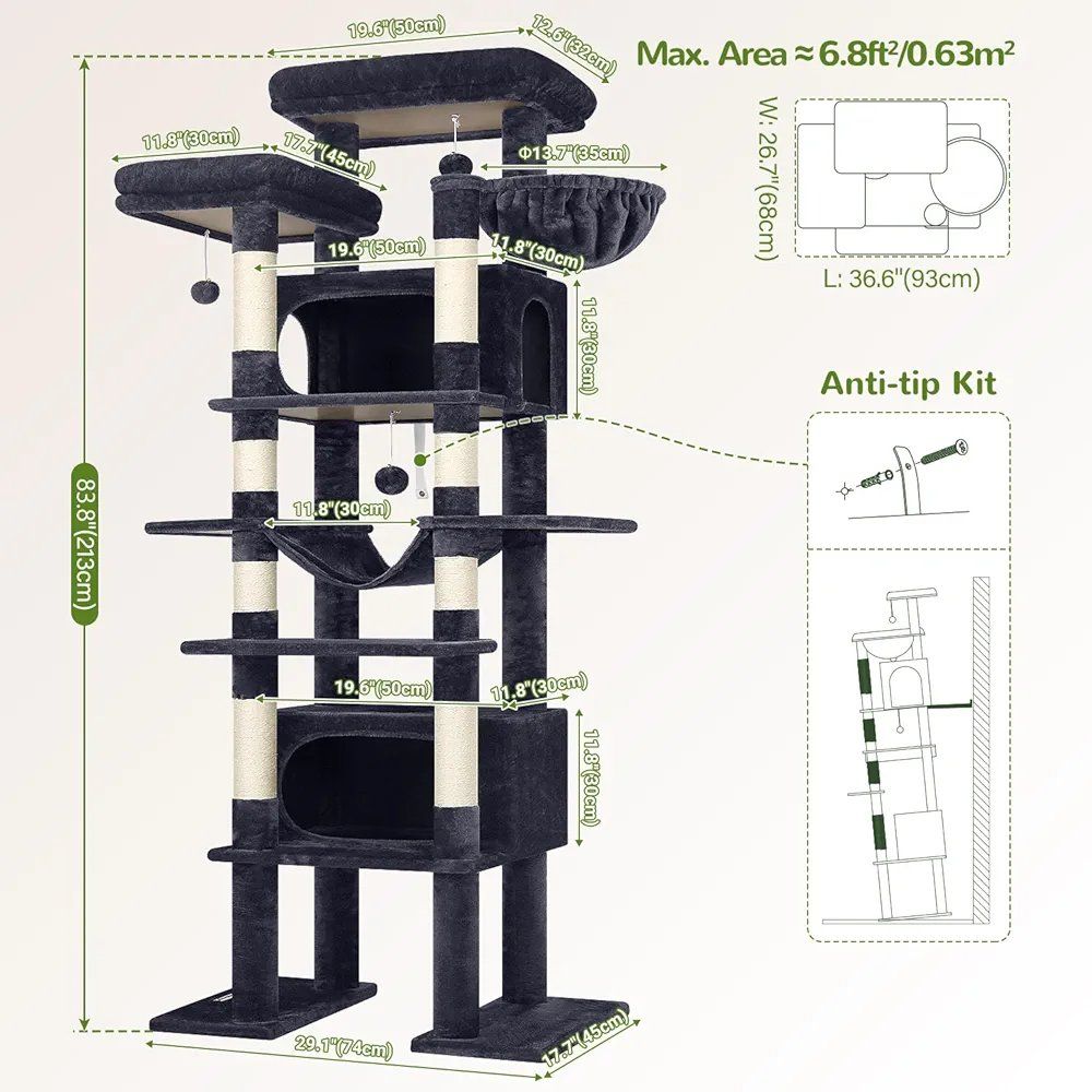 Globlazer XXL Giant Cat Tree, 83 Inch Heavy Duty Tall Cat Tower for Indoor Cats Large Adult