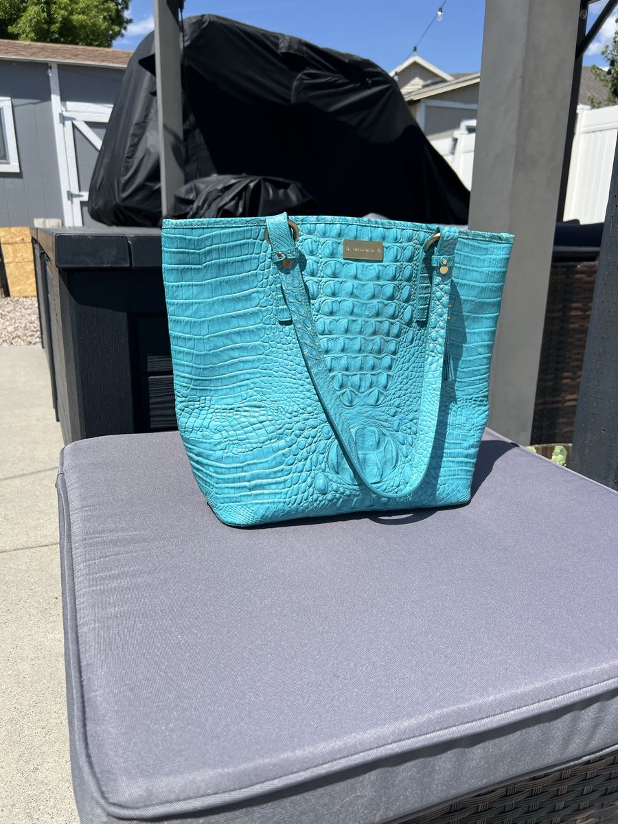 Turquoise Authentic Brahmin Leather Tote – Excellent Condition