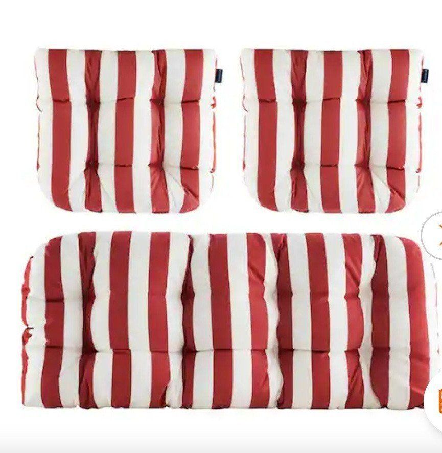 New Red and White Striped Outdoor  3 Piece Cushion Set