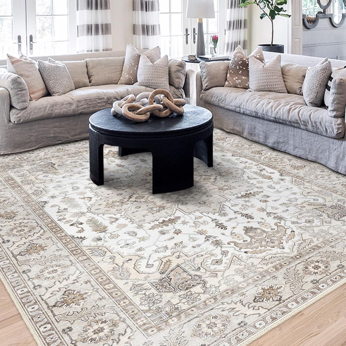 New 9 x 12 Neutral Transitional Area Rug- Cream, Grey, & Taupe