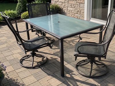 Nice Patio Set W/ Glass Top Table And 3 Swivel Chairs