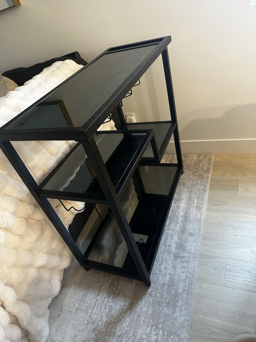 Black Metal & Glass Bar Cart with Wine Rack