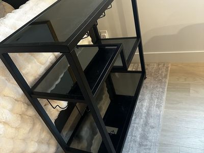 Black Metal & Glass Bar Cart with Wine Rack
