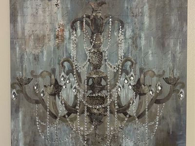 Chandelier Wall Art Canvas with Faux Crystals, Grey/Brown Tones Cash Only
