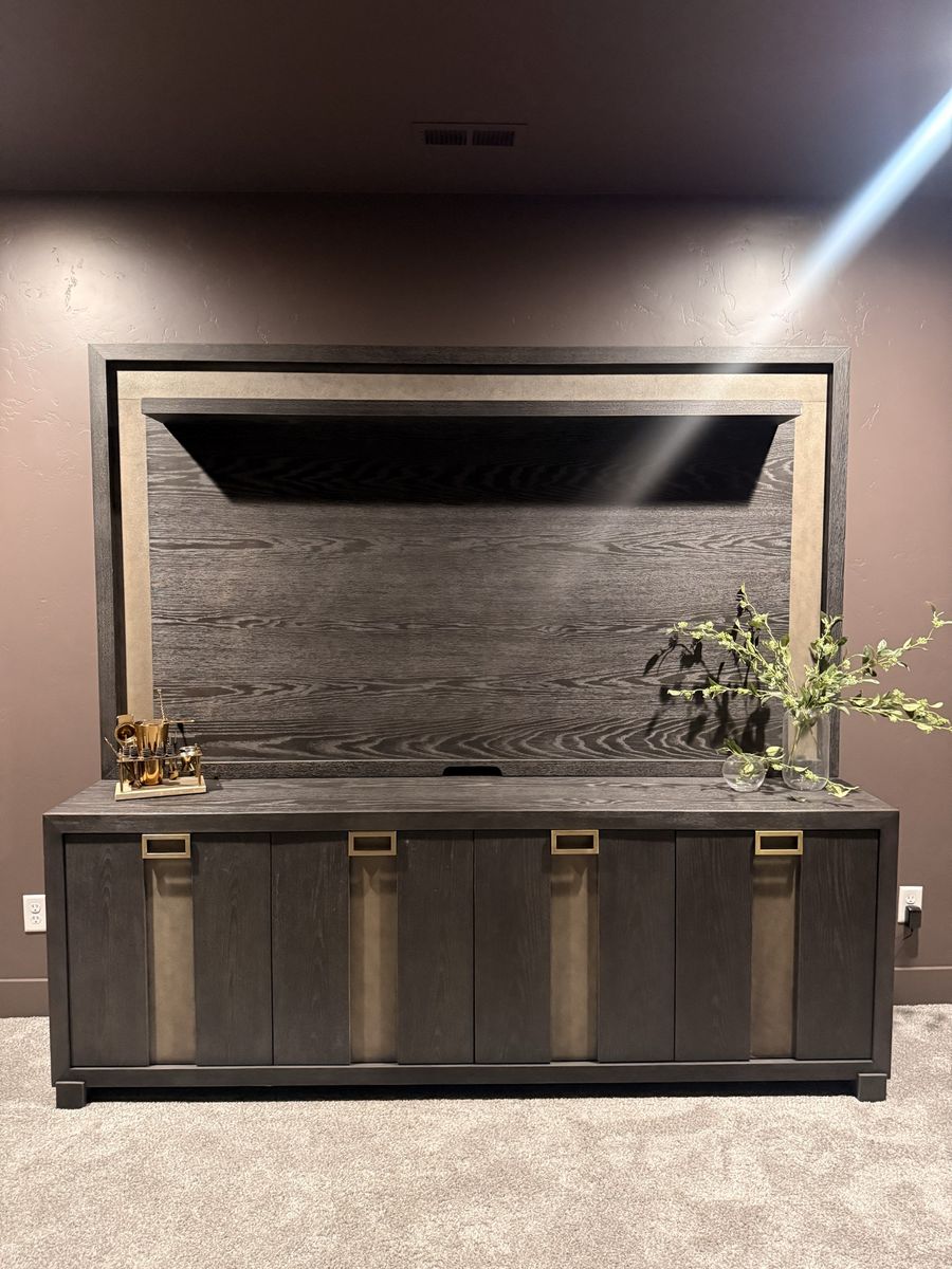 Parker House Custom Built-in Media Console & TV Wall Unit - Dark Wood Finish, Modern Design