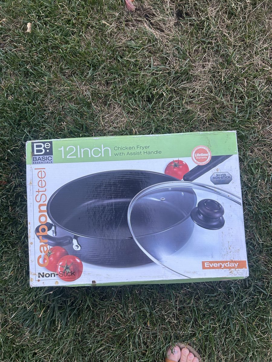Basic Essentials 12-inch Carbon Steel Non-Stick Chicken Fryer with Assist Handle