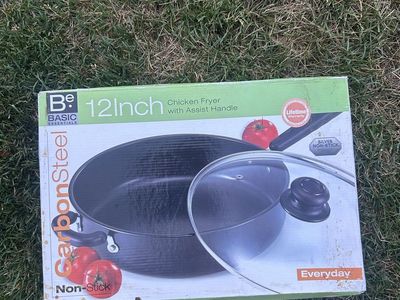Basic Essentials 12-inch Carbon Steel Non-Stick Chicken Fryer with Assist Handle