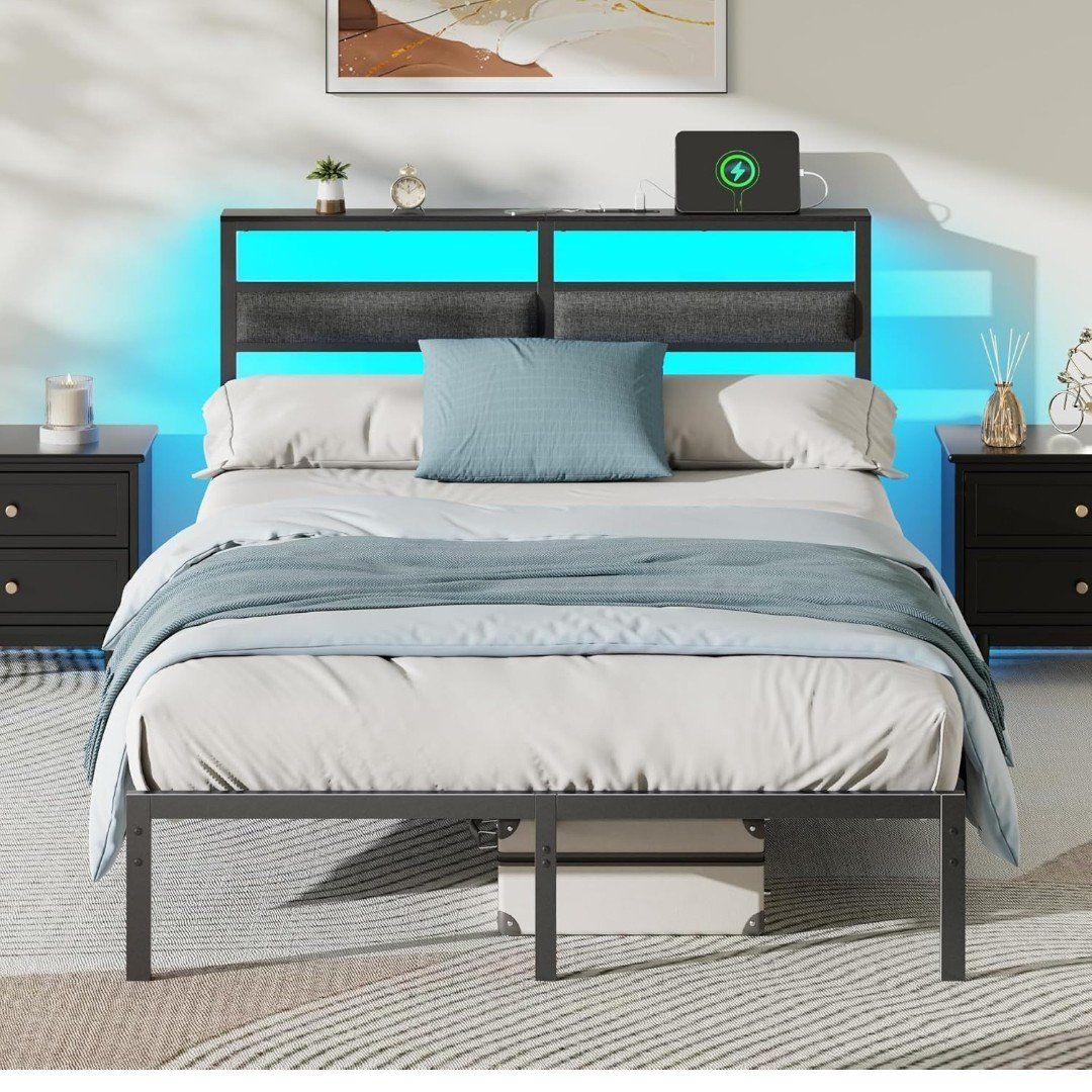 Qty-2 **Full** Metal Platform Bed Frame w/Lights