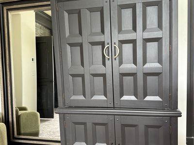 Black Wooden Armoire Cabinet with Gold Pulls - Storage for Any Room