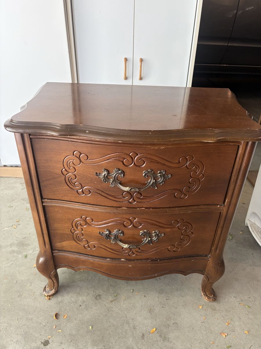Vintage French Provincial Wooden 2-Drawer Nightstand Bedside Table