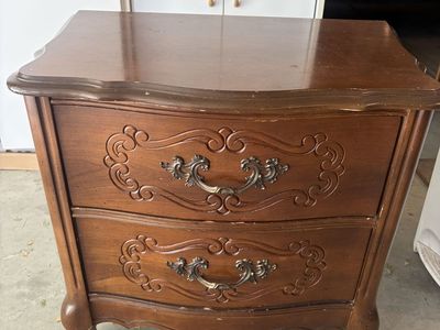 Vintage French Provincial Wooden 2-Drawer Nightstand Bedside Table